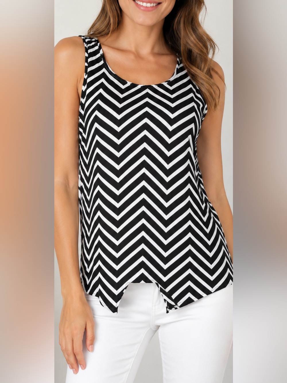 Express Black White Chevron Split Back Tank Top XS